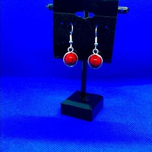 Red captured bead earrings